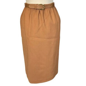 Vintage Alfred Dunner 100% Wool Tan Skirt Knee Length Size 12 W/Belt Work Wear